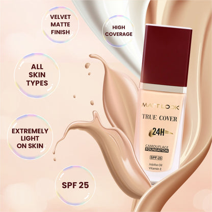 Matt Look True Cover Camouflage 24Hrs Long Stay Foundation - Rose Beige - Distacart