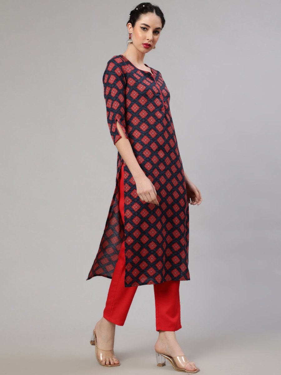 Aks Geometric Printed Regular Kurta With Trousers - Distacart