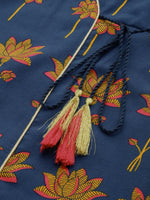 Thumbnail for All About You Women Blue Floral Printed Angrakha Kurta with Trousers - Distacart