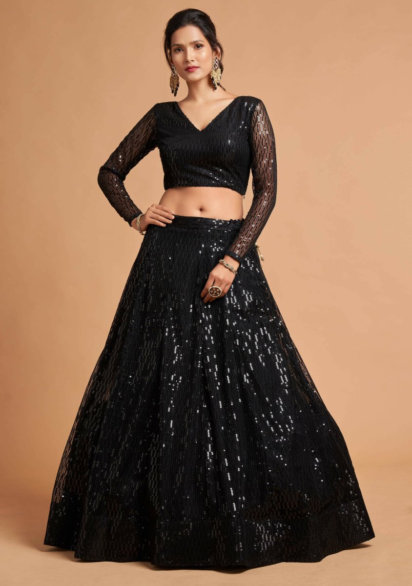 Aastha Fashion Women's Marvelous Black Sequins Embroidered Net Party Wear Lehenga Choli - Distacart