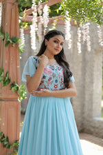 Thumbnail for Jyoti Fashion Women's Sky Blue Sequins Thread Embroidery Faux Georgette Anarkali Dress - Distacart