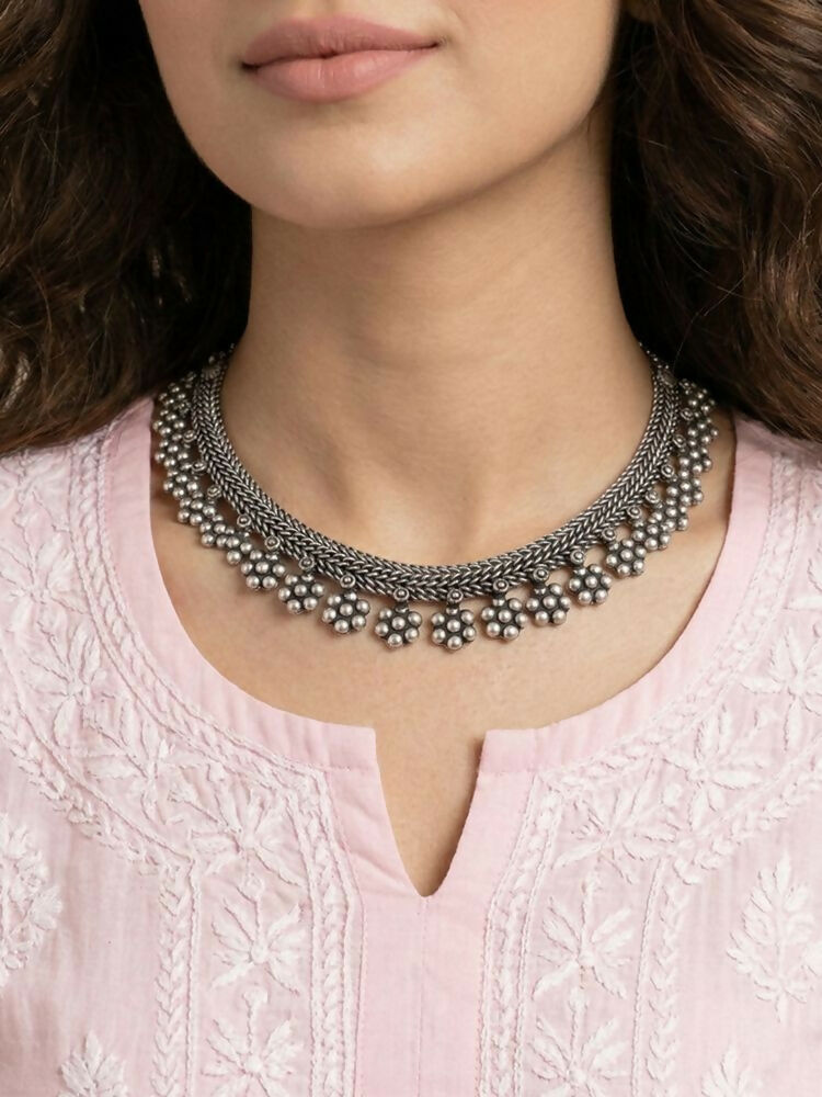 NVR Women Oxidised Silver Beaded Necklace - Distacart