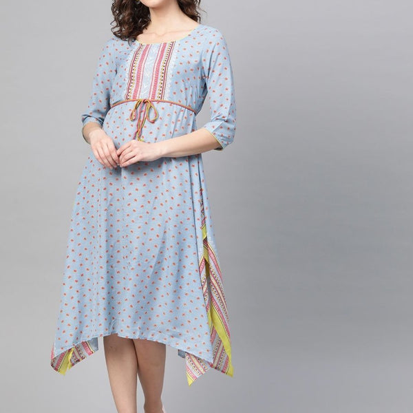 AURELIA Women Blue & Red Printed A-Line Dress - Distacart
