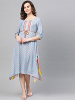 Thumbnail for AURELIA Women Blue & Red Printed A-Line Dress