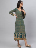 Thumbnail for AURELIA Green Ethnic Motifs Ethnic A-Line Midi Dress