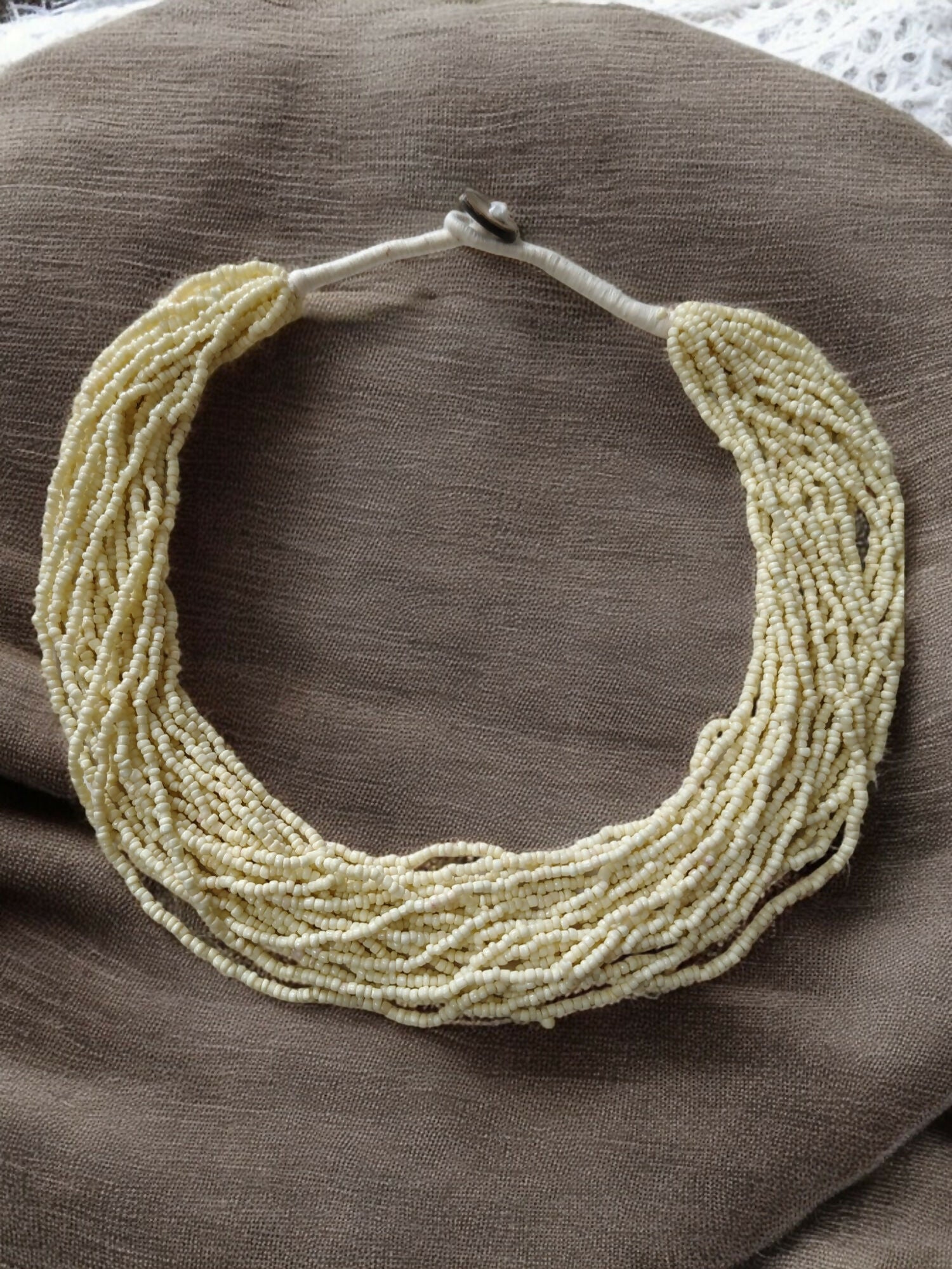 Inhanns Handmade Beaded Multilayer Necklace, 20 Layers - Cream - Distacart