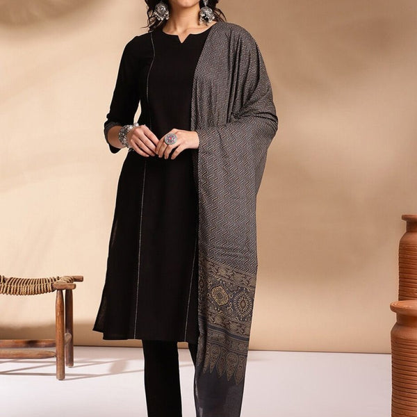 Anouk Contrast Cuff Kurta with Trousers & Dupatta - Distacart