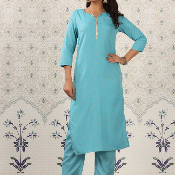 Ode by House of Pataudi Printed Regular Gotta Patti Kurta with Trousers - Distacart