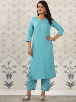 Thumbnail for Ode by House of Pataudi Printed Regular Gotta Patti Kurta with Trousers - Distacart