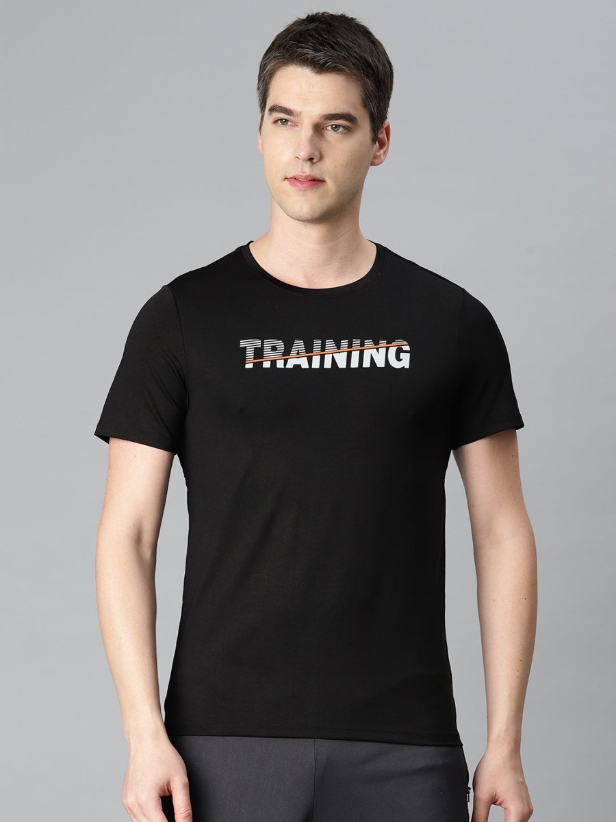 Alcis Men Typography Printed Anti Static Slim Fit Sports T-shirt - Distacart