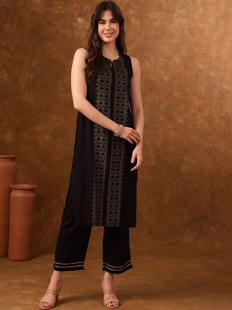 Anouk Ethnic Motifs Printed Round Neck Kurta with Palazzos - Distacart