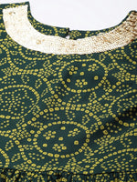 Thumbnail for All About You Women Green Bandhani Printed Gathered Sequinned Kurti with Palazzos - Distacart