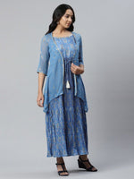 Thumbnail for AURELIA Blue Ethnic Motifs Printed Layered Maxi Dress