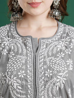 Thumbnail for ADA Women Grey & White Chikankari Embroidered Straight Kurta - Distacart