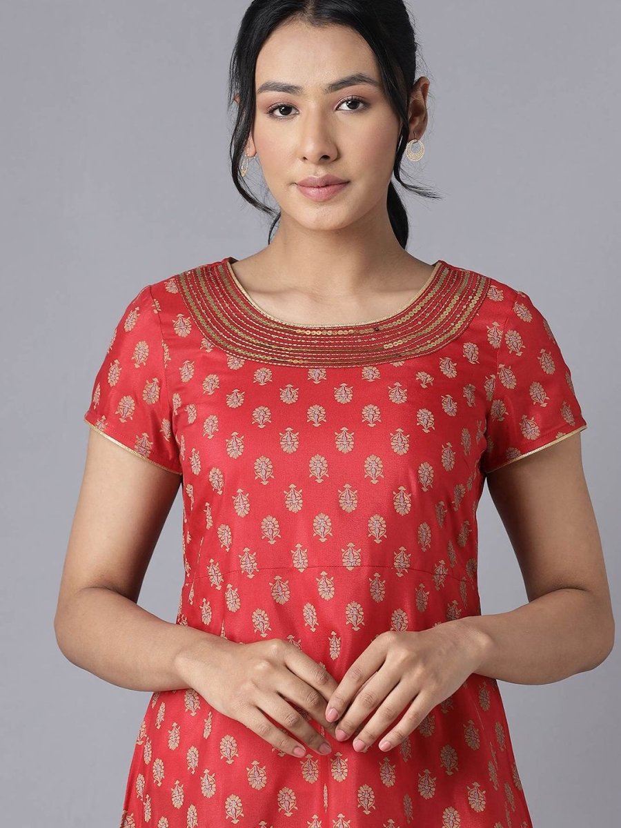 AURELIA Red Ethnic Motifs A-Line Midi Dress - Distacart