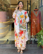 Thumbnail for The52 Peach Women's Gorgeous Cotton Fabric Printed Work Straight Kurta Pant and Dupatta Set - Distacart