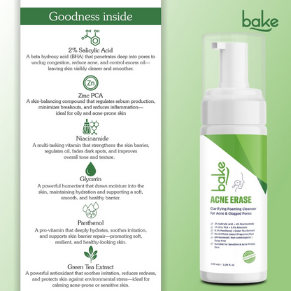 Bake Acne Erase Foaming Face Wash - Distacart