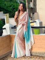 Thumbnail for Anouk White & Rose Gold Embellished Sequinned Pure Georgette Saree - Distacart