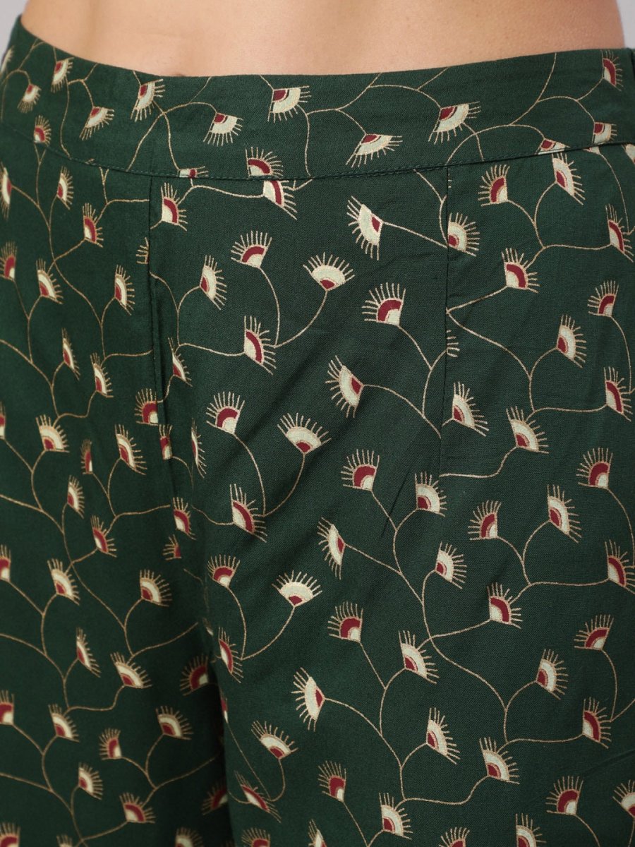 Aks Women Ethnic Motifs Printed Angrakha Kurta with Trousers - Distacart