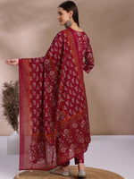 Thumbnail for Anouk Maroon Printed Beaded Angrakha Anarkali Pure Cotton Kurta with Trousers & Dupatta