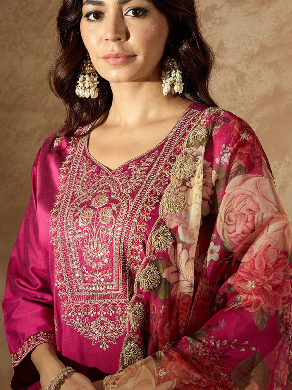 Indo Era Women Floral Embroidered Regular Kurta with Trousers & With Dupatta