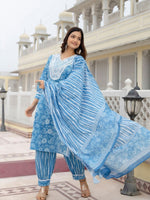 Thumbnail for Anouk Floral Embroidered Regular Mirror Work Pure Cotton Kurta with Patiala & Dupatta