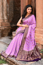 Thumbnail for Joban Fashion Lavender Crepe Chiffon Pure Handloom Banarasi Silk Saree