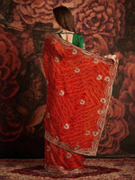 Thumbnail for Anouk Red & White Printed & Embroidered Pure Georgette Bandhani Saree - Distacart