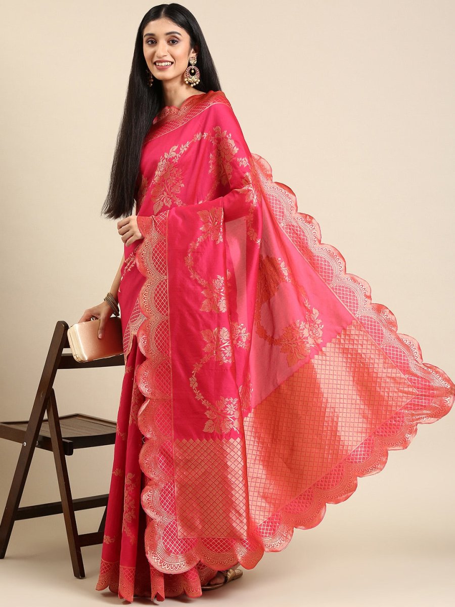 Anouk Pink Woven Design Pure Silk Banarasi Saree - Distacart