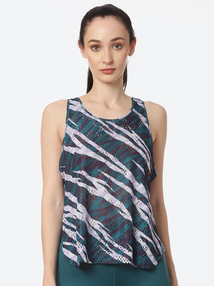 ASICS Ventilate Actibreeze Aop Women White Green Printed T-shirt - Distacart