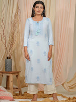 Thumbnail for Ode by House of Pataudi Floral Embroidered Tie-Up Neck Straight Kurta - Distacart