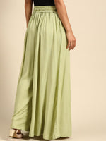 Thumbnail for TAG 7 Women White & Green Solid Flared Palazzos