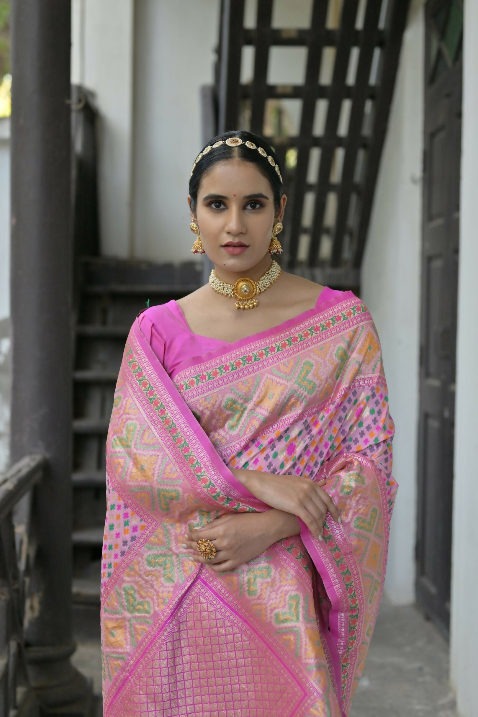 Vishnu Weaves Women's Baby-Pink Paithani Silk Saree with Blouse - Distacart