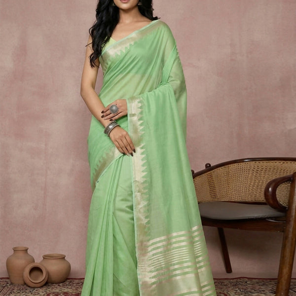 Shree Shyam Fashion Light Green Cotton Saree - Distacart