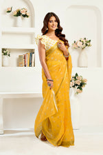 Thumbnail for Vastranavya Yellow Digital Printed Linen Ready To Wear Designer Saree with Unstitched Blouse - Distacart