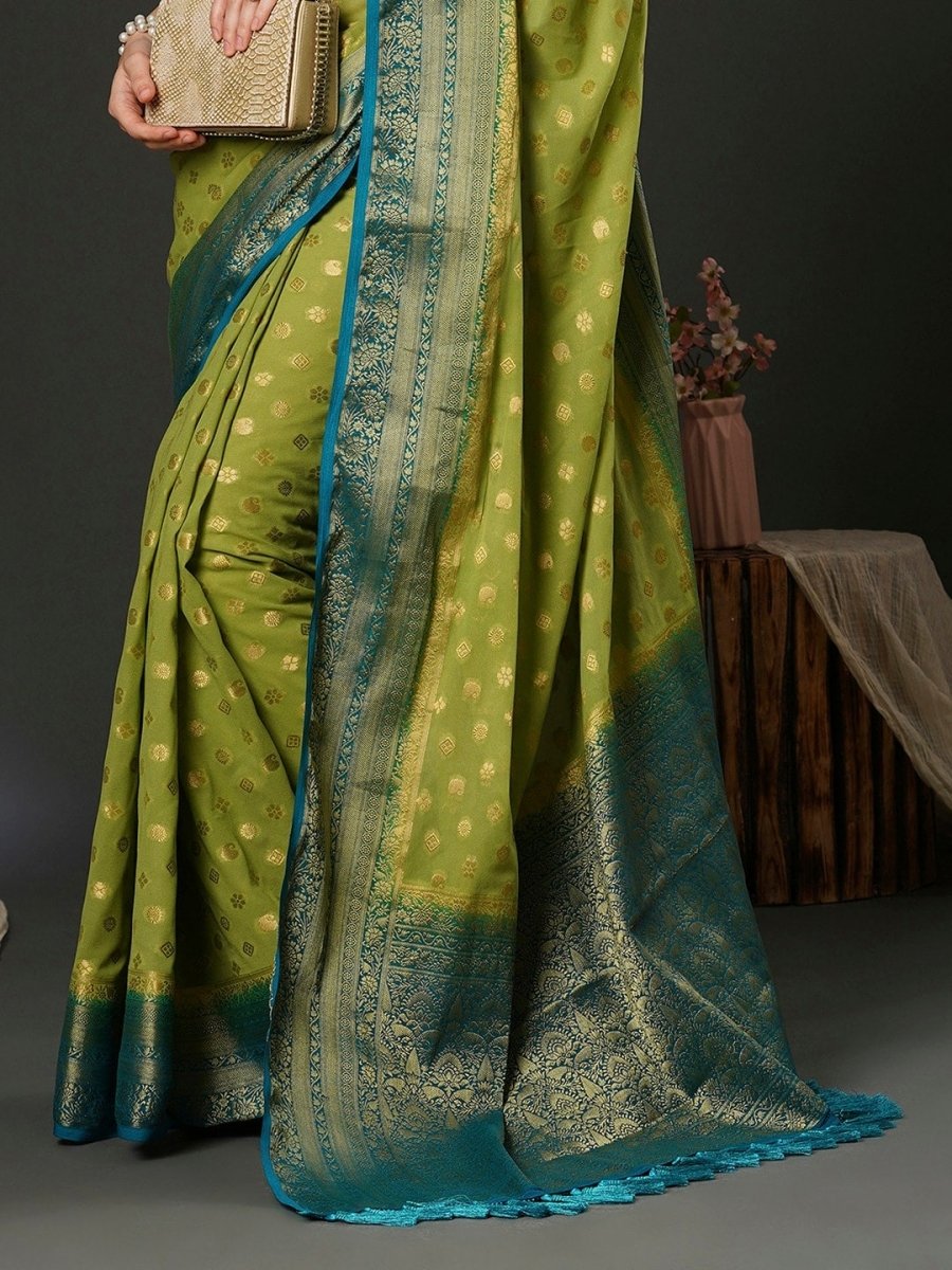 Anouk Green Ethnic Motifs Woven Design Zari Pure Georgette Kanjeevaram Saree - Distacart