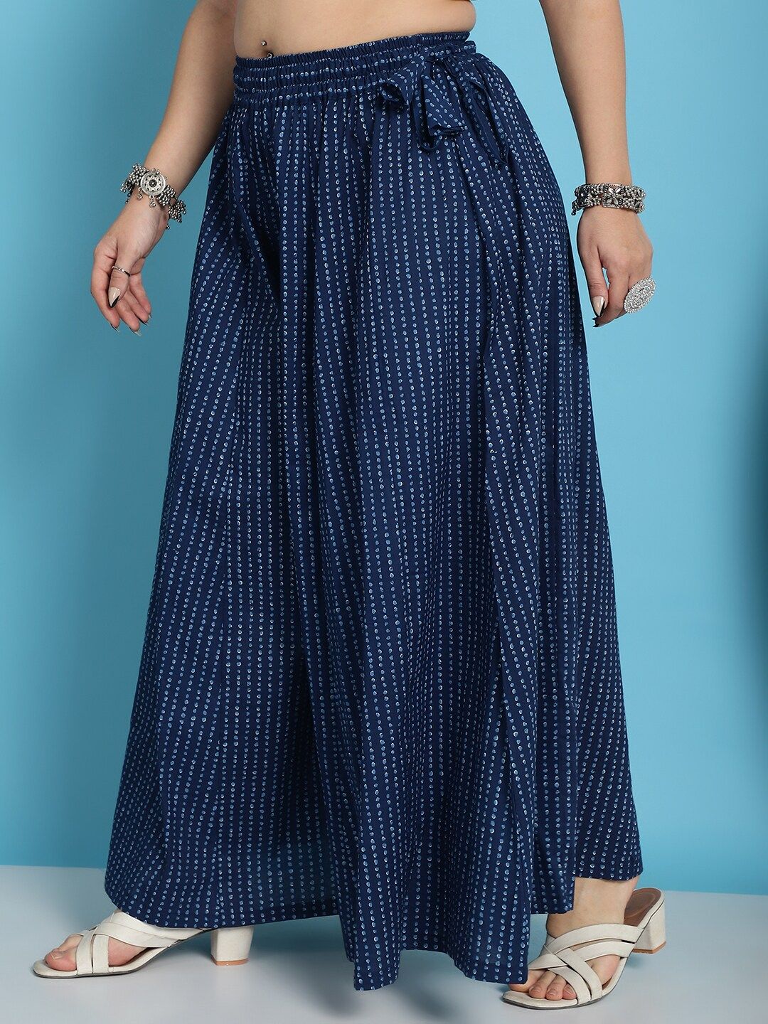 TAG 7 Plus Size Polka Dot Printed Pure Cotton Flared Ethnic Palazzo - Distacart