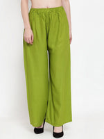 Thumbnail for TAG 7 Women Pack Of 2 Green & Maroon Solid Flared Palazzos