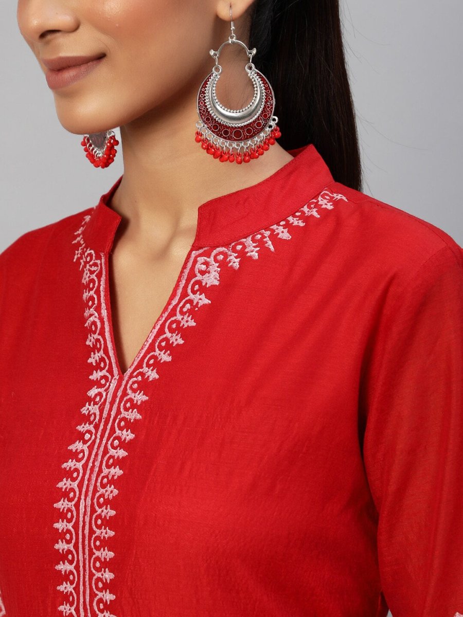 Aks Ethnic Embroidered Mandarin Collar Chanderi Silk Anarkali Kurta - Distacart