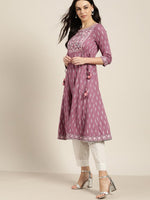 Thumbnail for All About You Purple & Silver Ethnic Motifs Gotta Patti Detail Kurta - Distacart