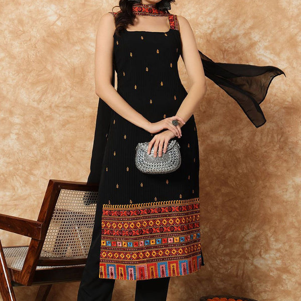 Kalini Floral Embroidered Regular Straight Kurta with Pyjamas & With Dupatta - Distacart