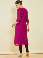 Thumbnail for Soch Ethnic Motifs Yoke Design Notched Neck Thread Work Chanderi Silk Straight Kurta - Distacart