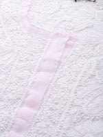 Thumbnail for ADA Women Pink & White Chikankari Embroidered Handloom Kurta with Trousers - Distacart