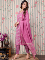 Thumbnail for Ode by House of Pataudi Floral Printed Regular Pure Cotton Kurta with Trousers & Dupatta - Distacart