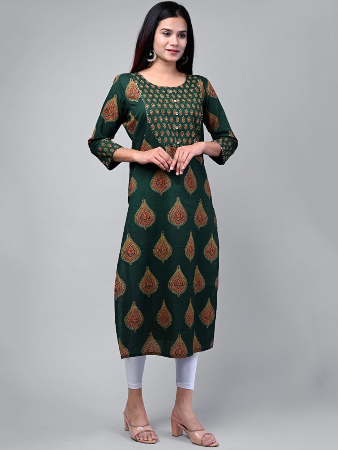 Swasti Women Green Ethnic Motifs Printed Floral Kurta - Distacart