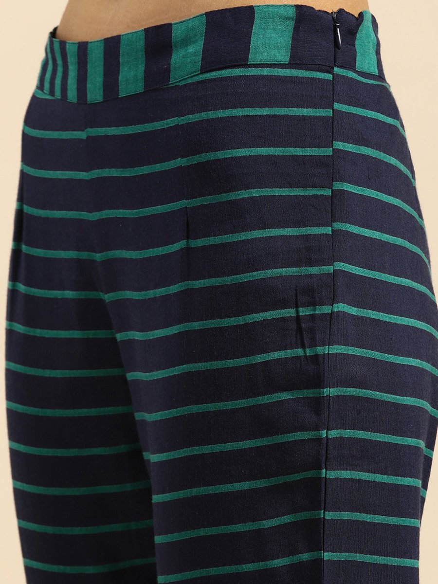 All About You Women Blue & Green Pure Cotton Kurta with Trousers - Distacart