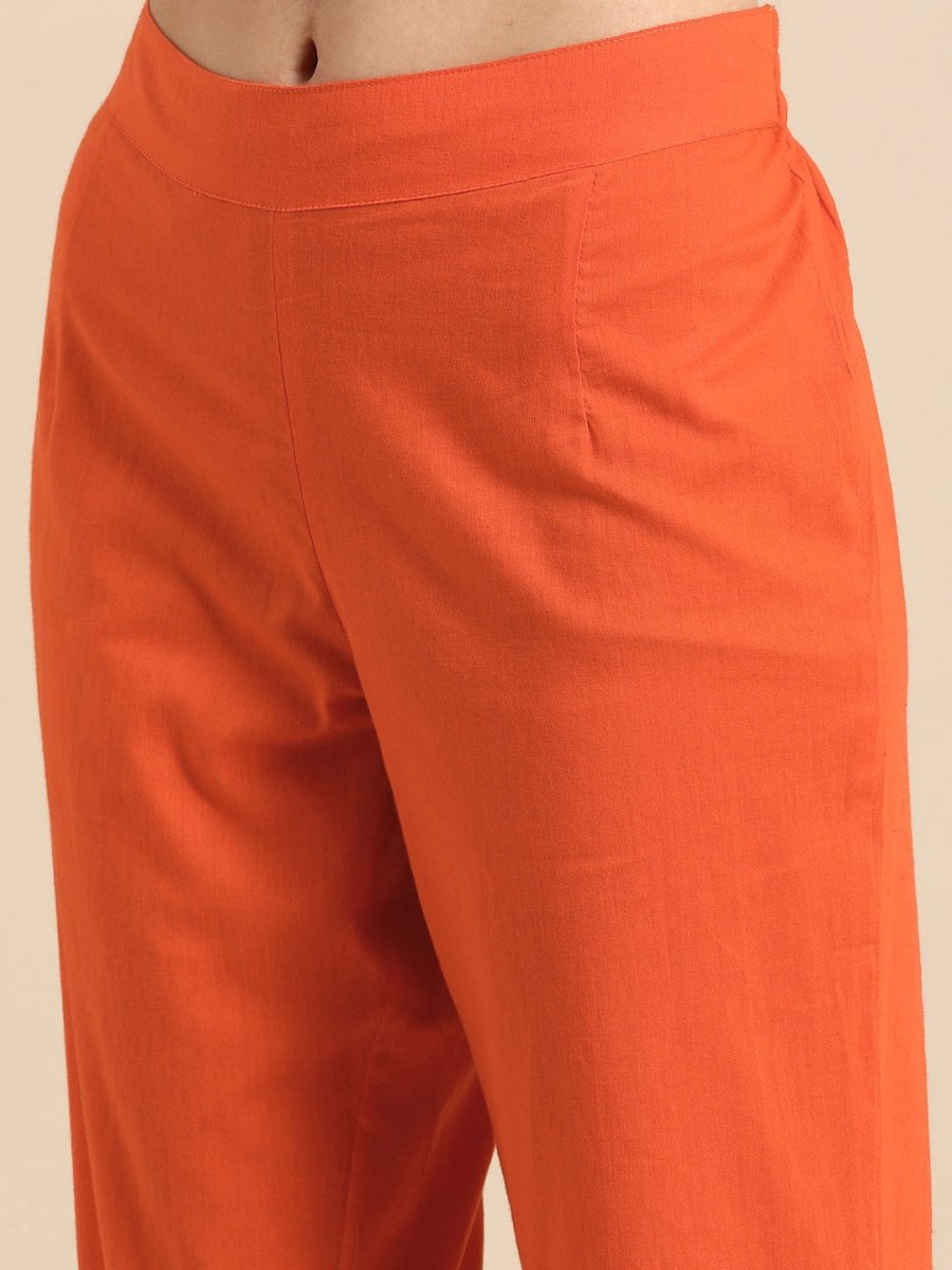 Anouk Women Orange Dyed Pure Cotton Kurta with Trousers - Distacart