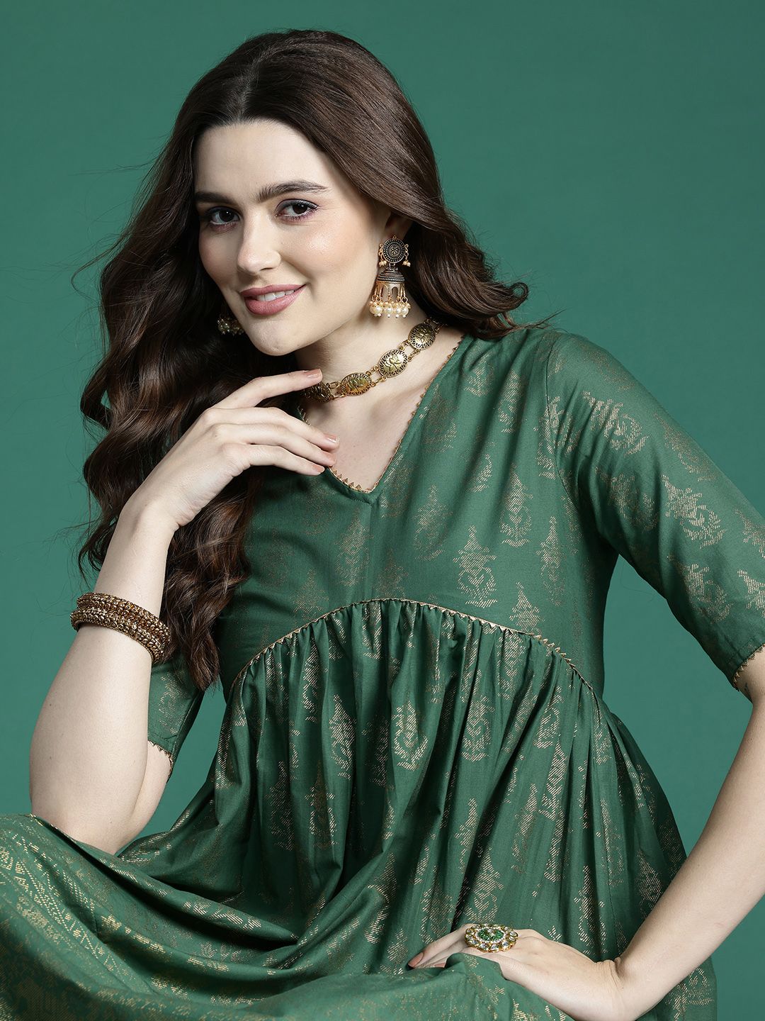 Sangria Ethnic Motifs Print Gotta Patti Pure Cotton Anarkali Kurta - Distacart