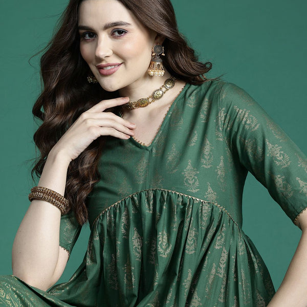 Sangria Ethnic Motifs Print Gotta Patti Pure Cotton Anarkali Kurta - Distacart
