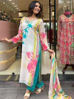 Thumbnail for Kalini Floral Printed Thread Work Kurta & Trousers With Dupatta - Distacart